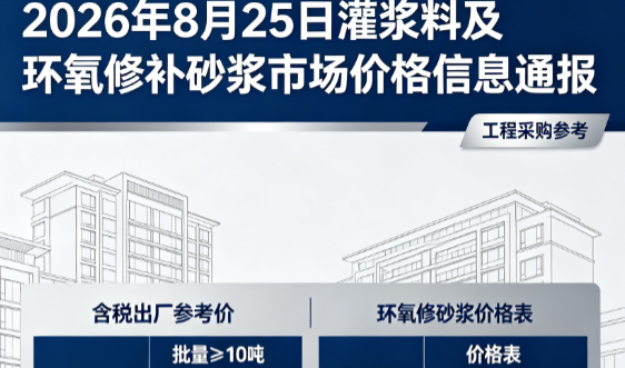 鱼峰2026年8月25日灌浆料及环氧修补砂浆市场价格信息通报